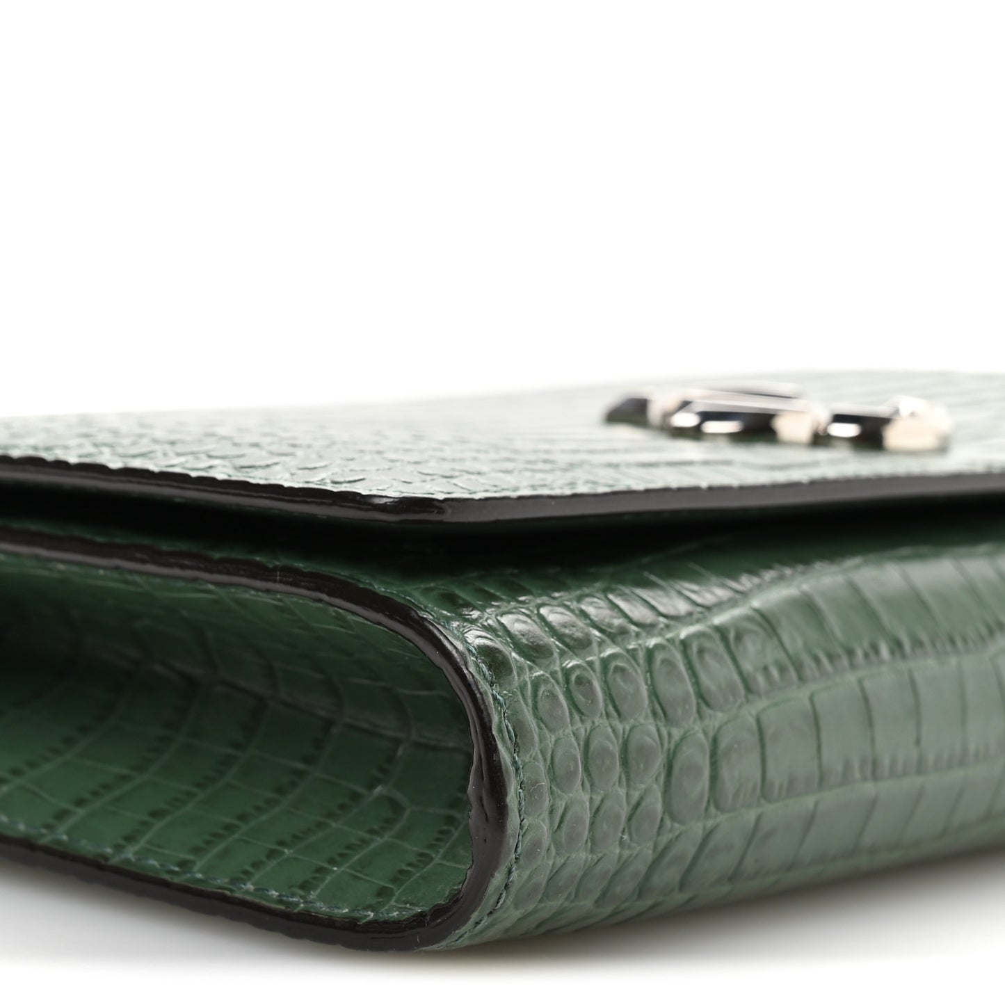 Calfskin Crocodile Embossed Varenne Chain Clutch Dark Green