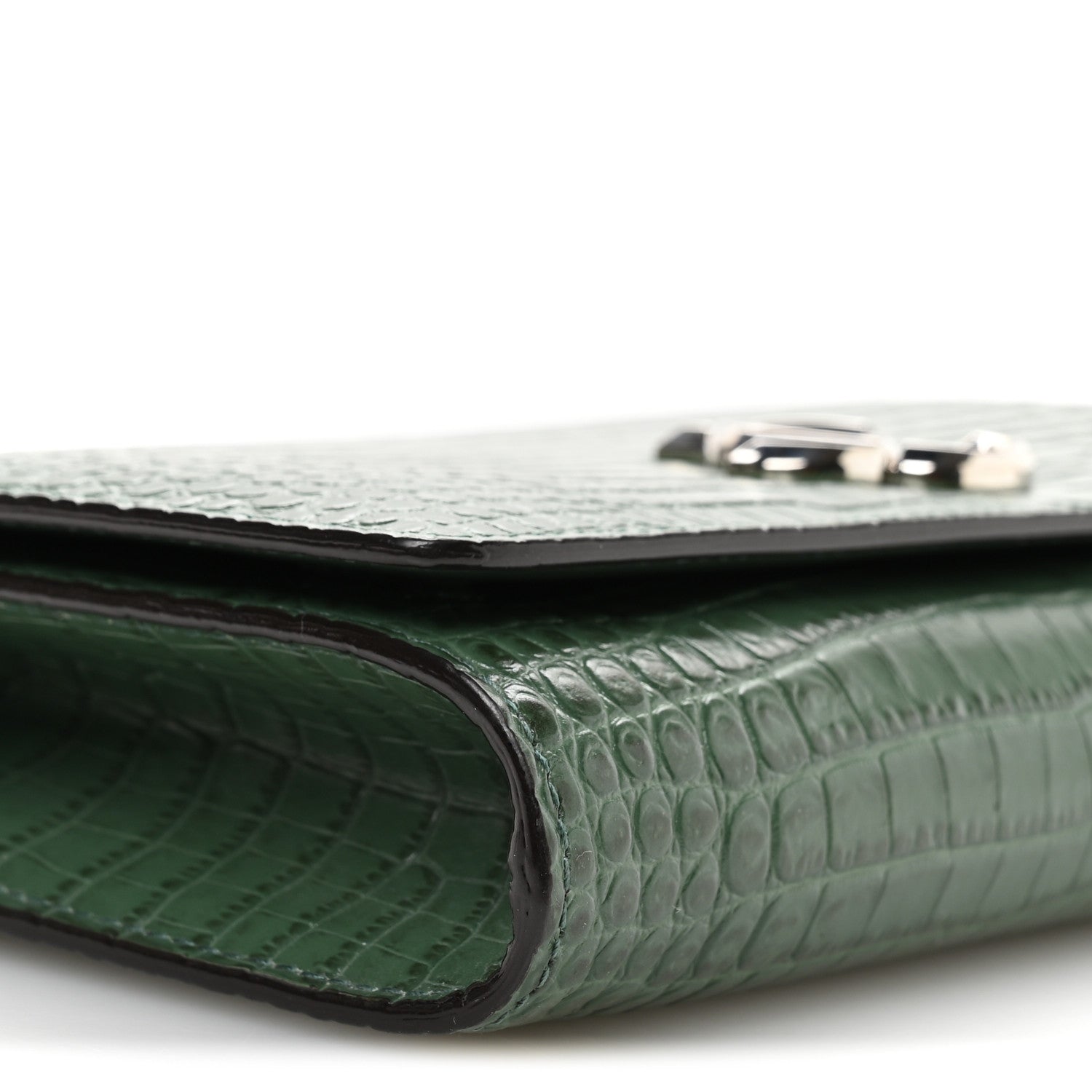Jimmy Choo Calfskin Crocodile Embossed Varenne Chain Clutch Dark Green 8 of 9