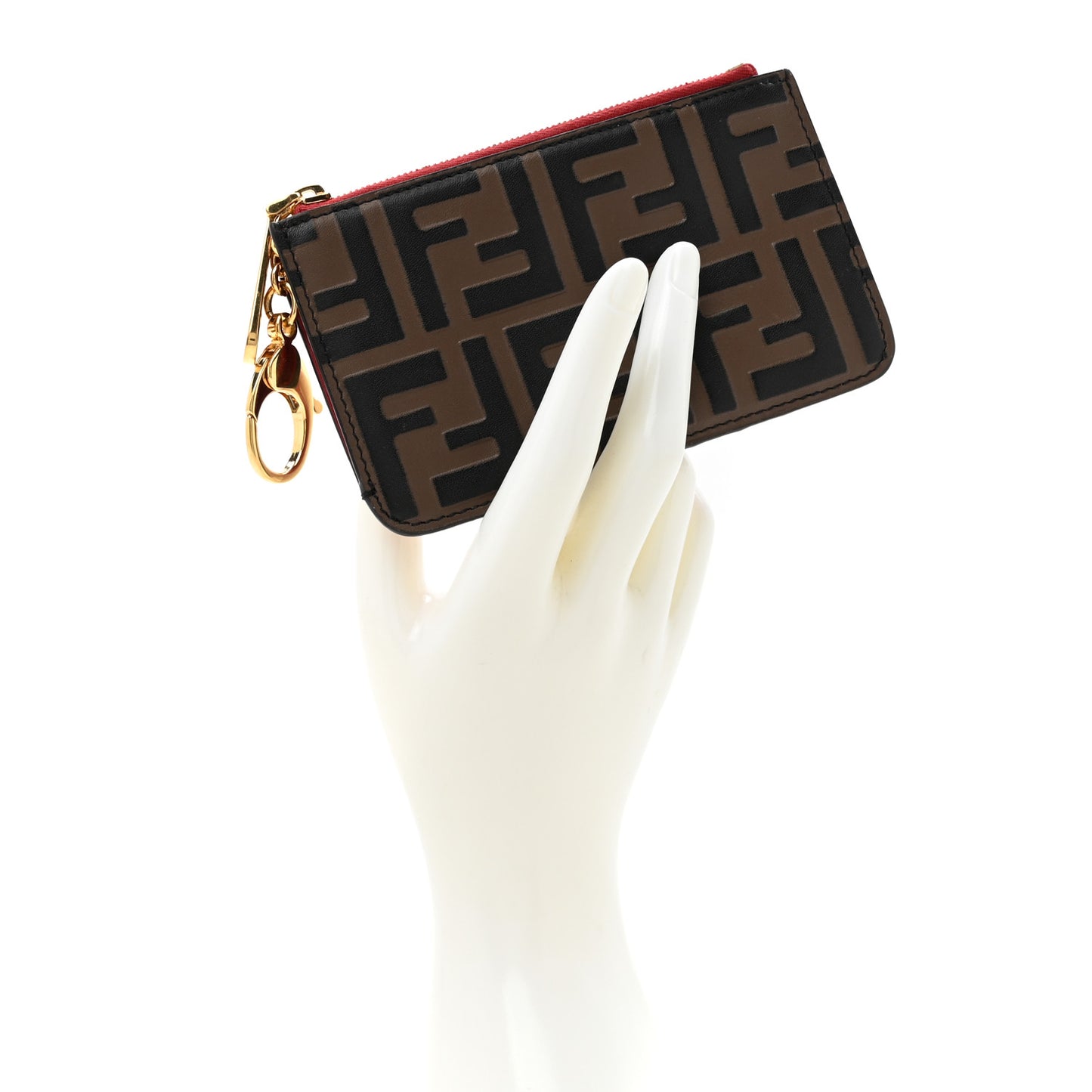 Vitello Cruise F is Fendi Bi-Color FF 1974 Embossed Key Case Pouch Maya Black Fragola