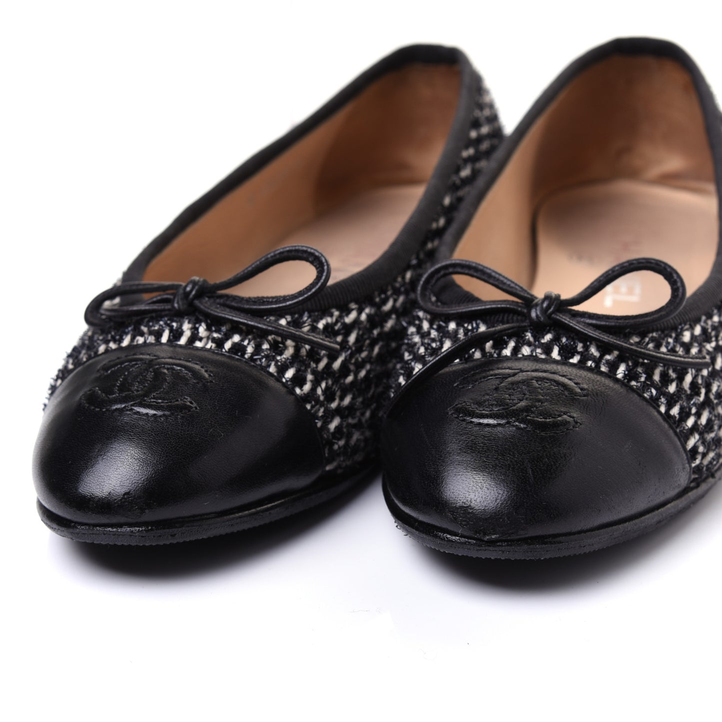 Tweed Cap Toe Ballerina Flats 36.5 Black White