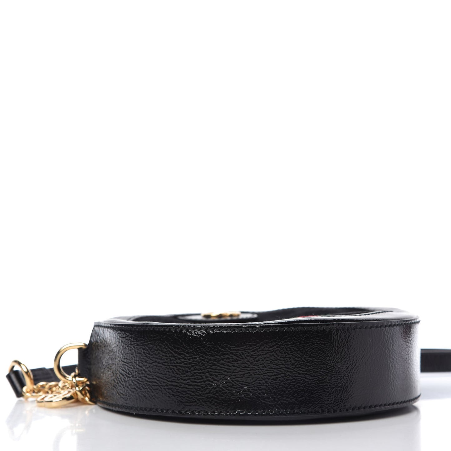 Suede Patent Web Mini Ophidia Round Shoulder Bag Black