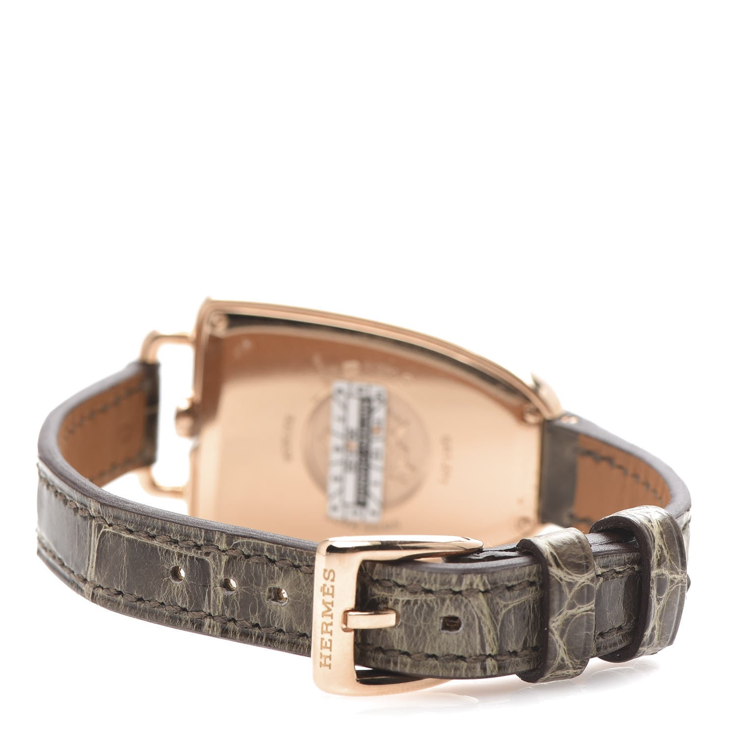 Hermes 18K Rose Gold Alligator Diamond Bezel 26mm Galop Quartz Watch Gris Elephant 4 of 7