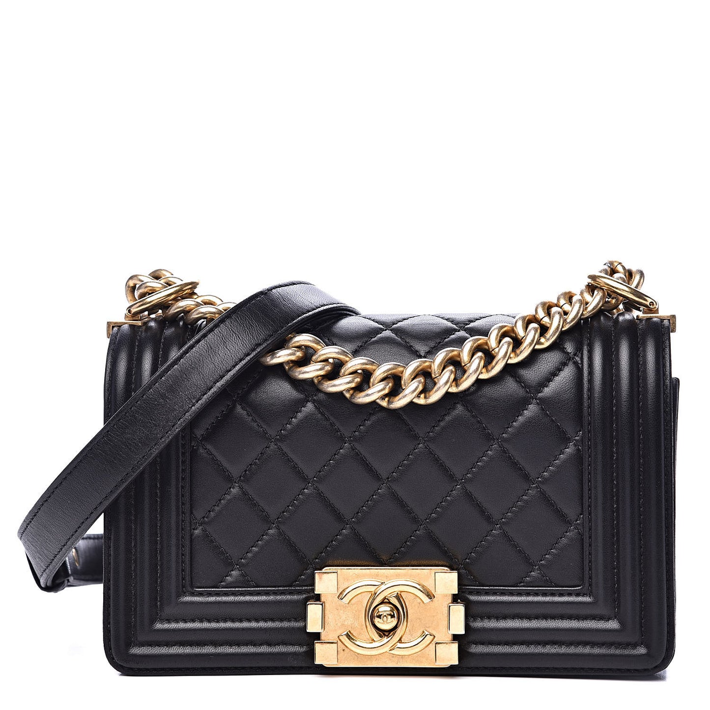 Lambskin Quilted Small Boy Flap Black