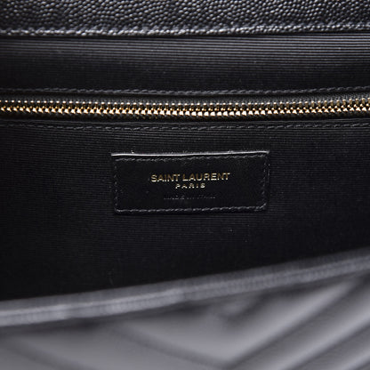 Saint Laurent Grain De Poudre Matelasse Chevron Large Monogram Satchel Black 8 of 9