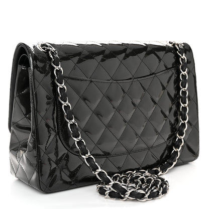Chanel Striated Patent Quilted Jumbo Double Flap Black 3 of 10