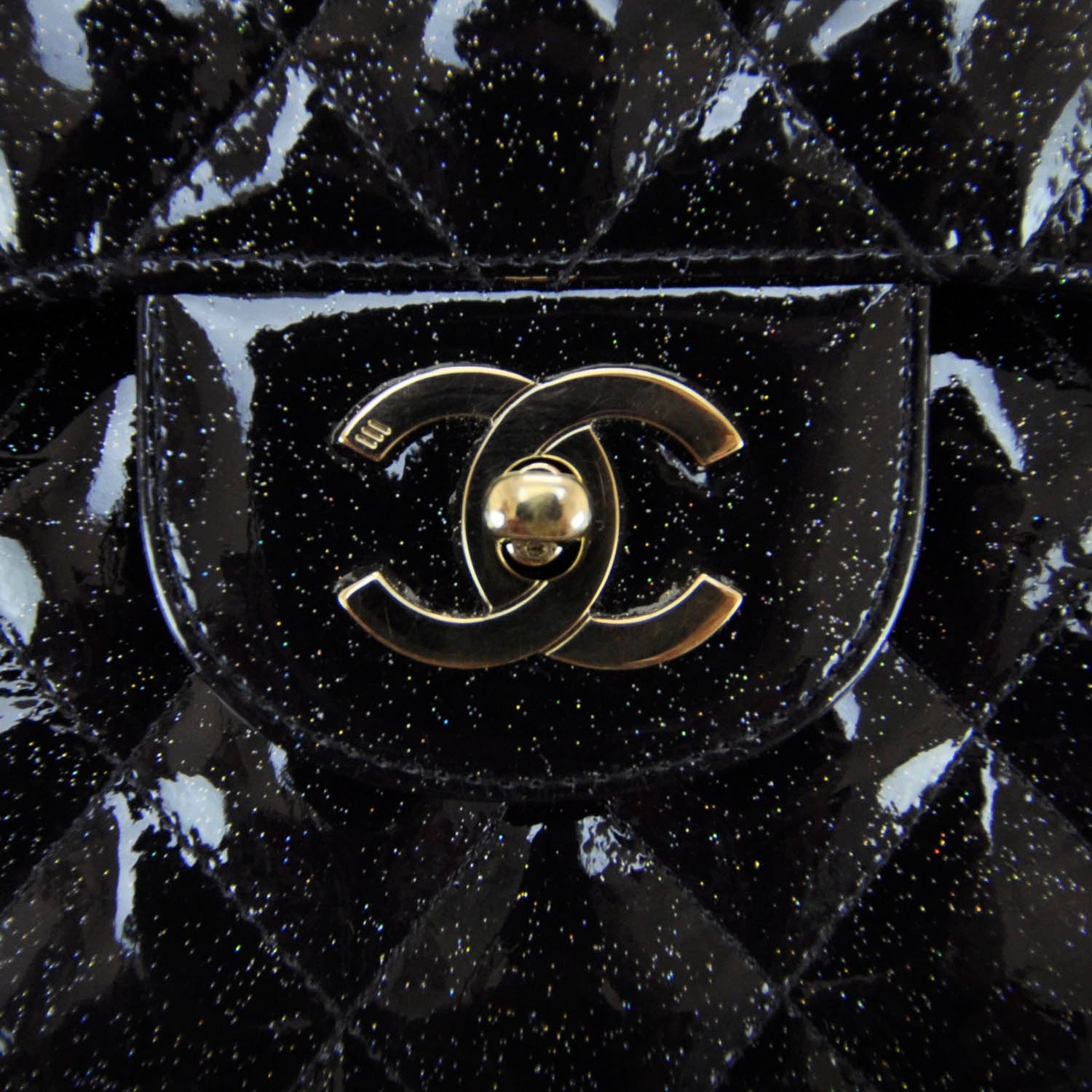 Chanel Patent Quilted Sparkle Glitter Jumbo Flap Black 5 of 9