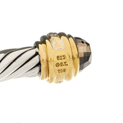 David Yurman Sterling Silver 18K Yellow Gold Diamond Smoky Quartz 7mm Cable Classics Bracelet 3 of 4