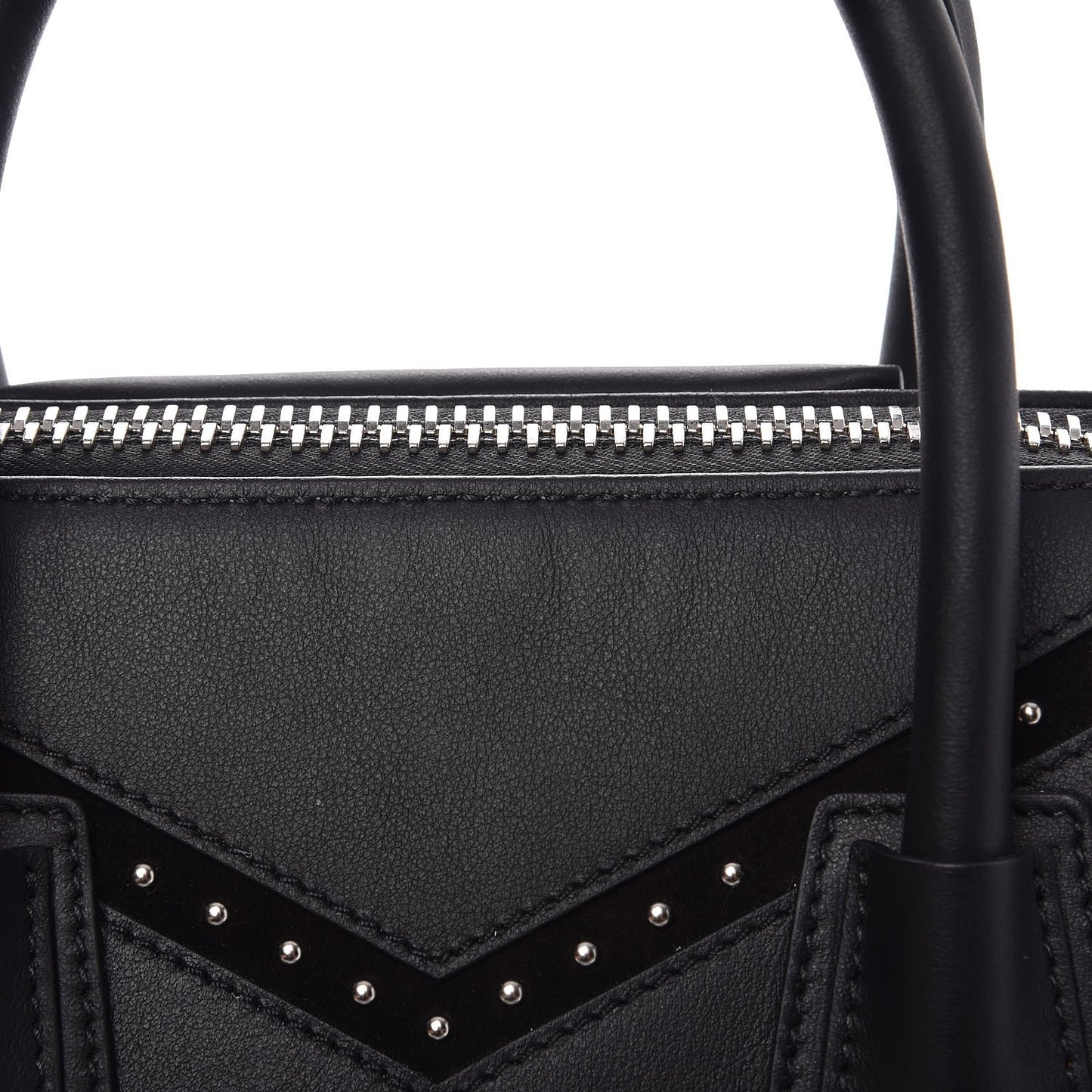 Calfskin Suede Small Studded Chevron Antigona Black