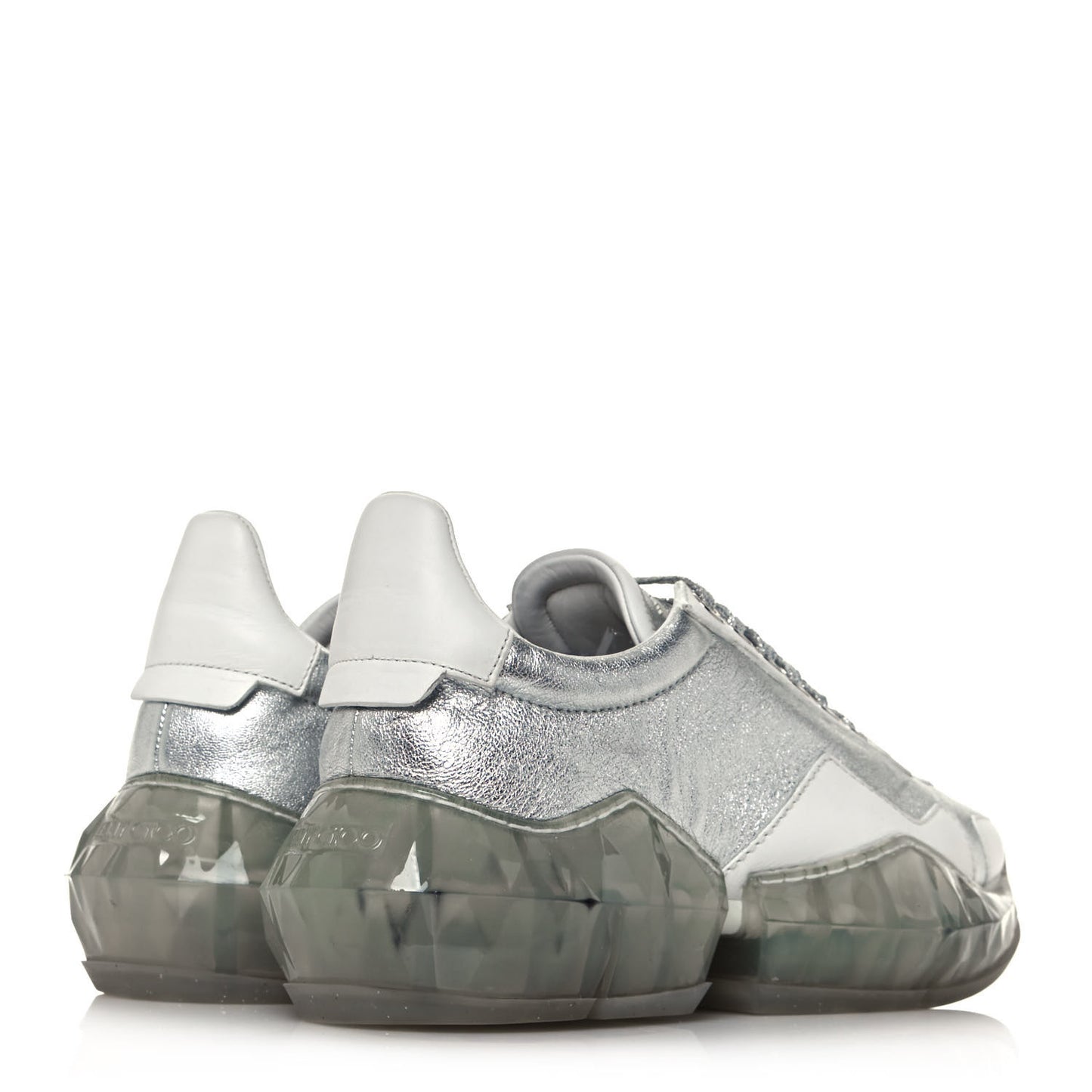 Metallic Calfskin Womens Diamond F Low Top Sneaker 36.5 White Silver