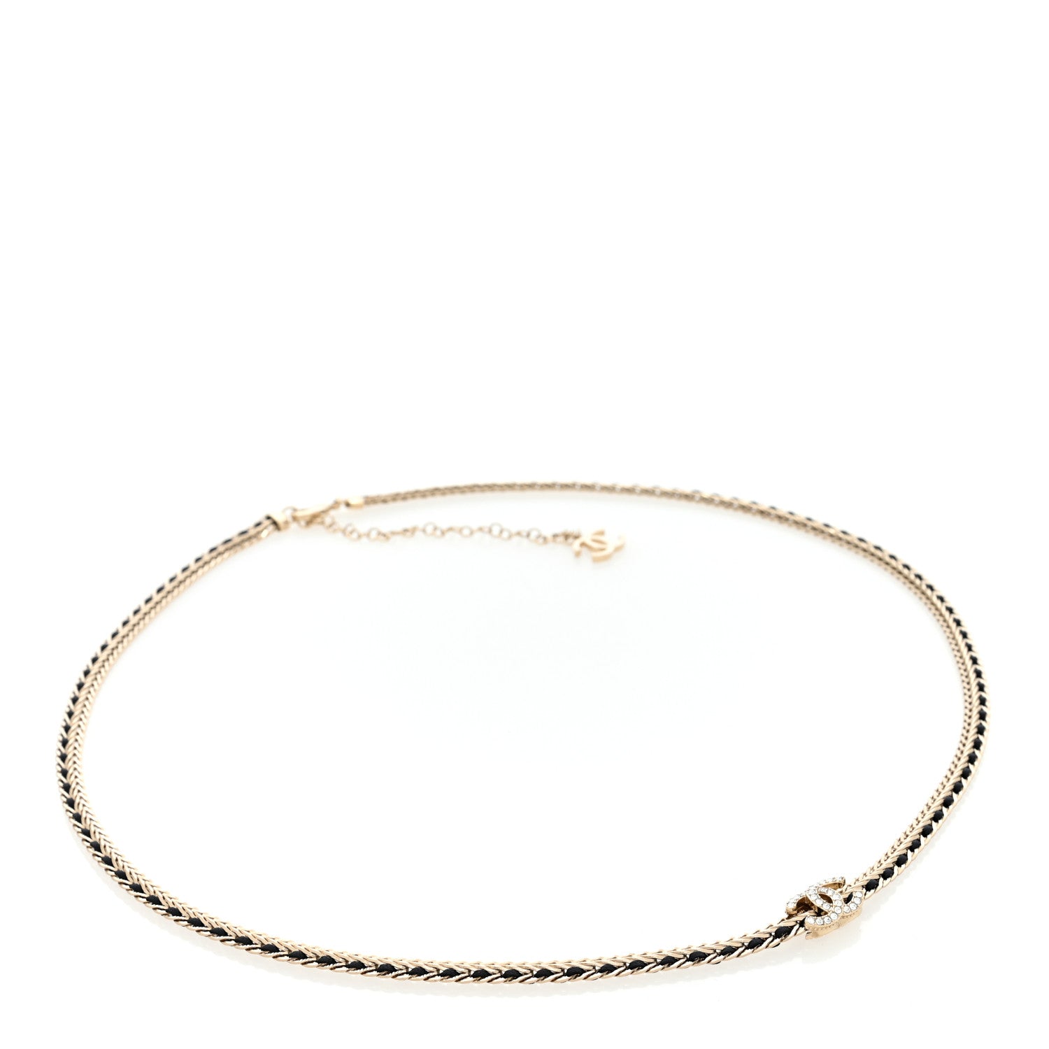 Chanel Lambskin Crystal Chain CC Fancy Belt 75 30 Gold Black 1 of 4