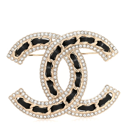 Chanel Lambskin Crystal CC Chain Brooch Black Gold 1 of 3