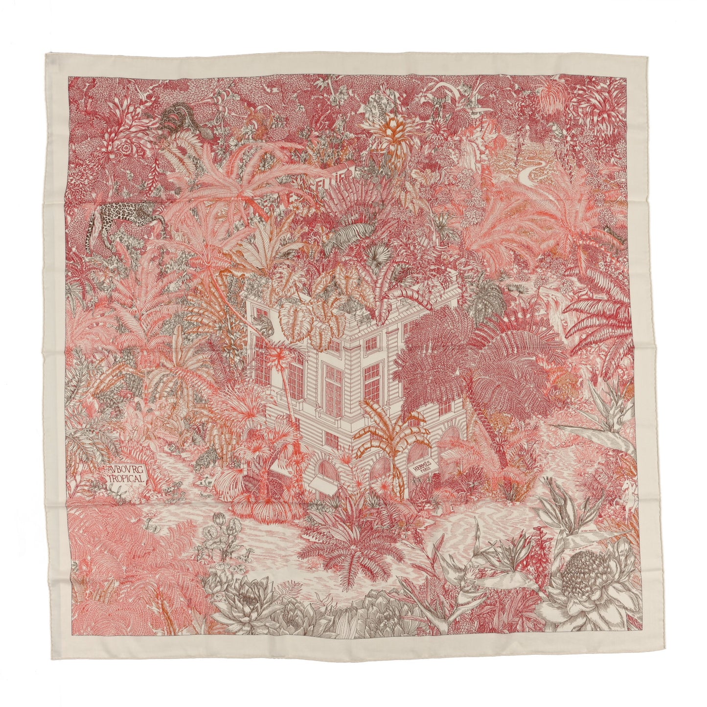 Cashmere Silk Faubourg Tropical Shawl 140 White Rouge Corail