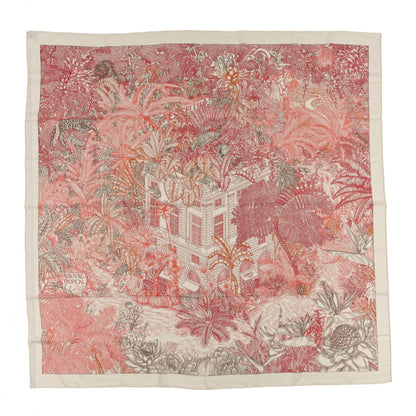 Hermes Cashmere Silk Faubourg Tropical Shawl 140 White Rouge Corail 1 of 3
