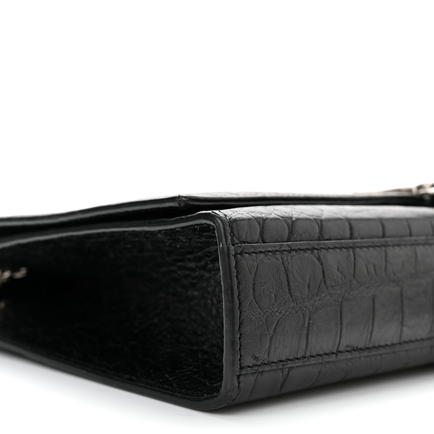 Calfskin Crocodile Embossed Medium Classic Monogram Kate Tassel Satchel Black