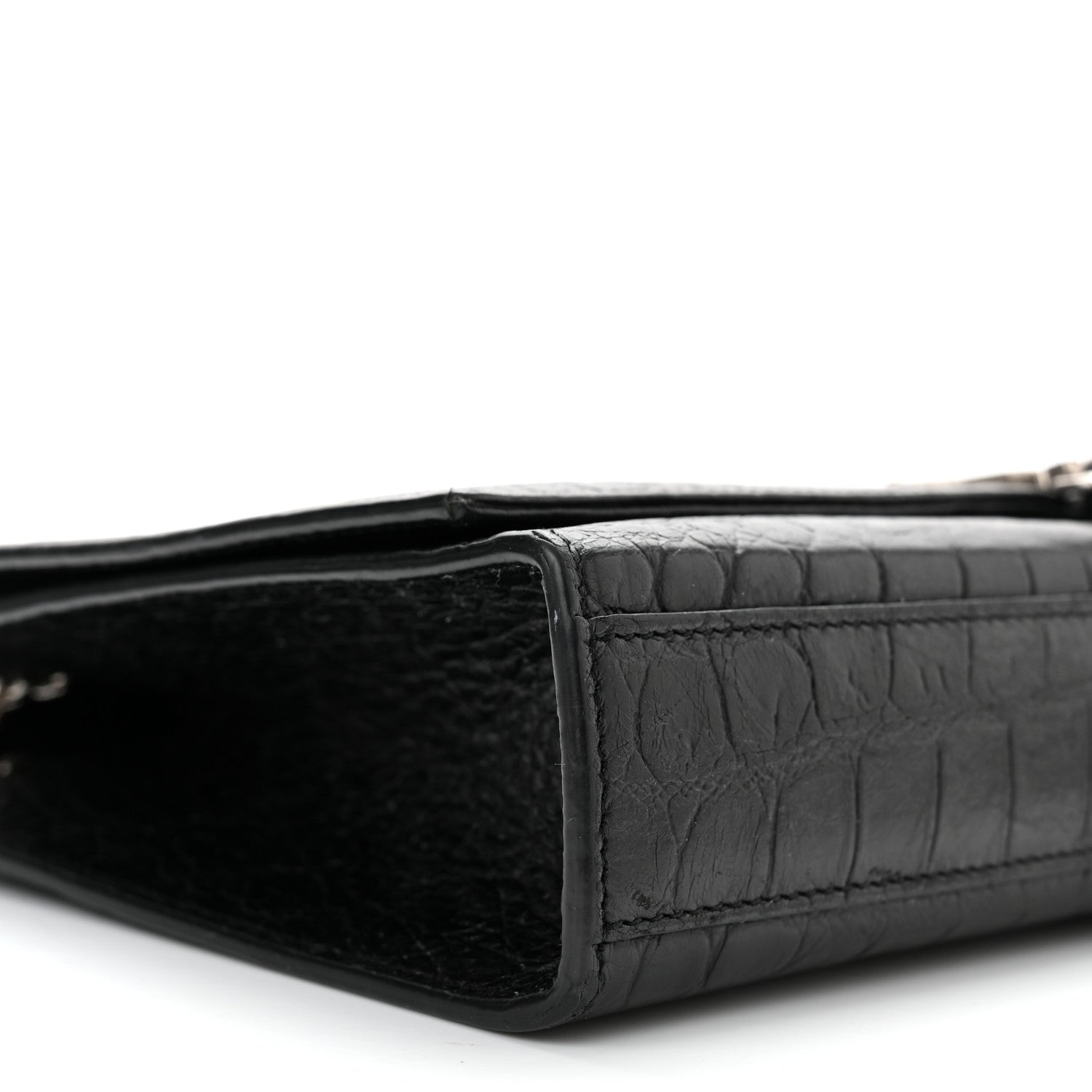 Saint Laurent Calfskin Crocodile Embossed Medium Classic Monogram Kate Tassel Satchel Black 8 of 9