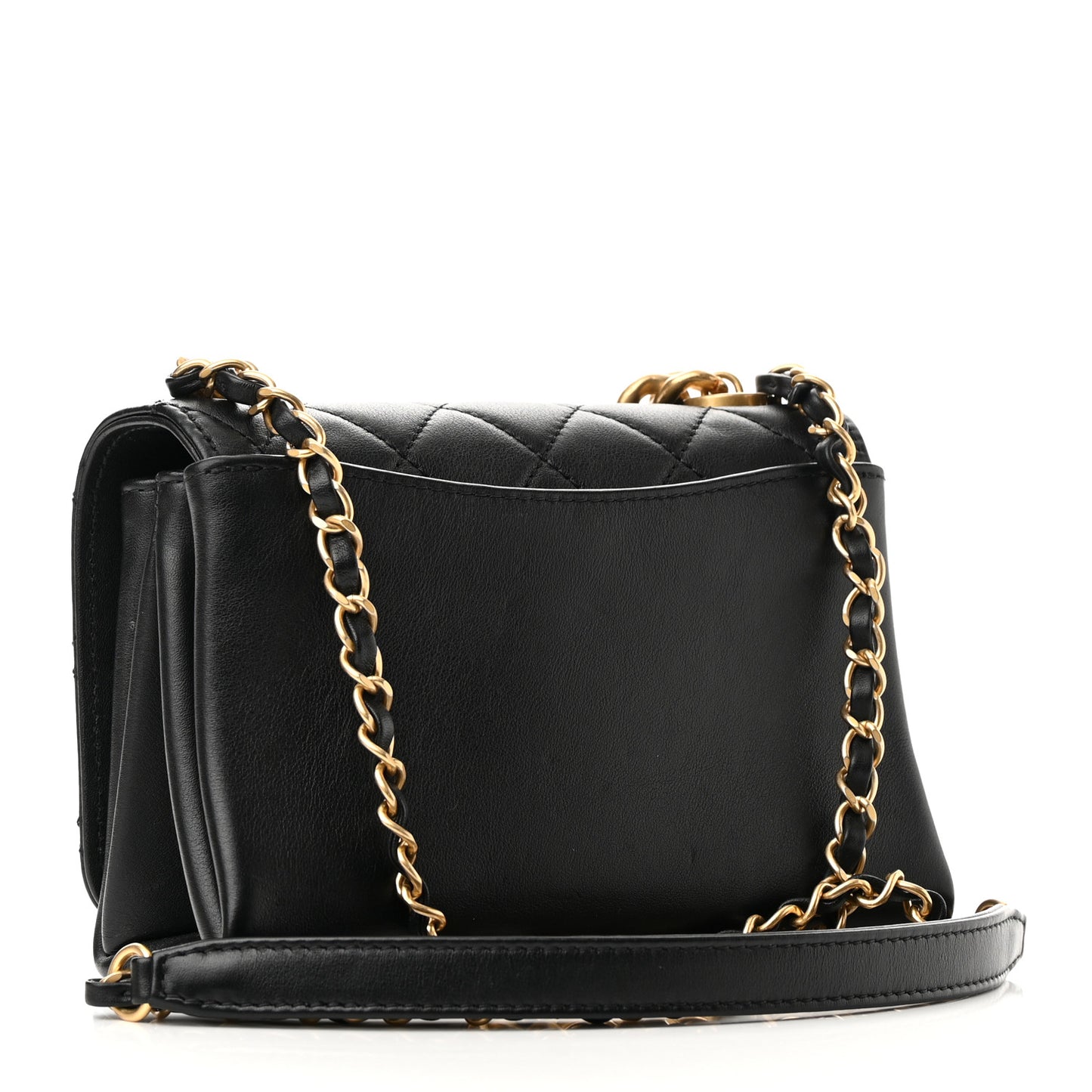 Calfskin Quilted Pearl Jewel Chain Flap Black