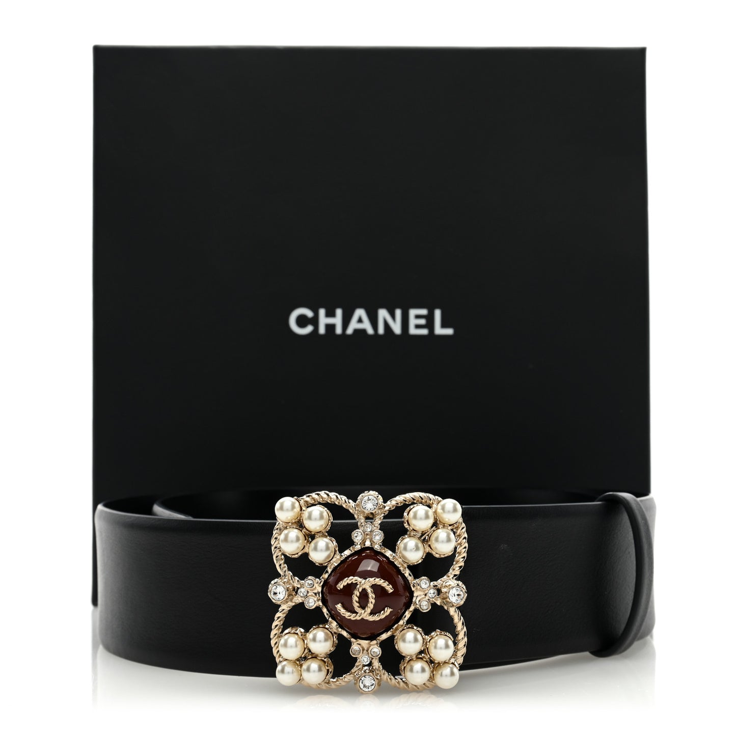 Calfskin Pearl Poured Glass CC Belt 75 30 Black