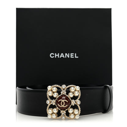 Chanel Calfskin Pearl Poured Glass CC Belt 75 30 Black 5 of 5