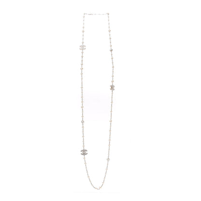 Chanel Metal Quilted Pearl CC Long Necklace Light Gold 3 of 8