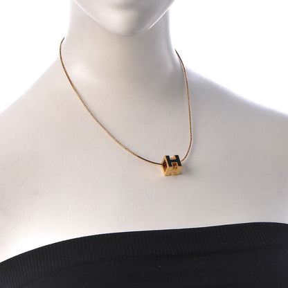 Hermes Gold Lacquered Cage d'H Pendant Necklace Black 2 of 10