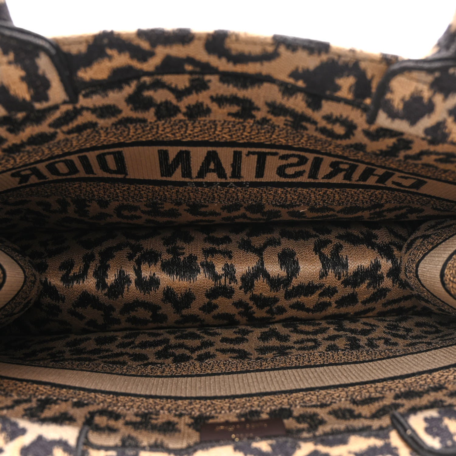 Christian Dior Canvas Mizza Embroidered Medium Leopard Book Tote Beige 5 of 10