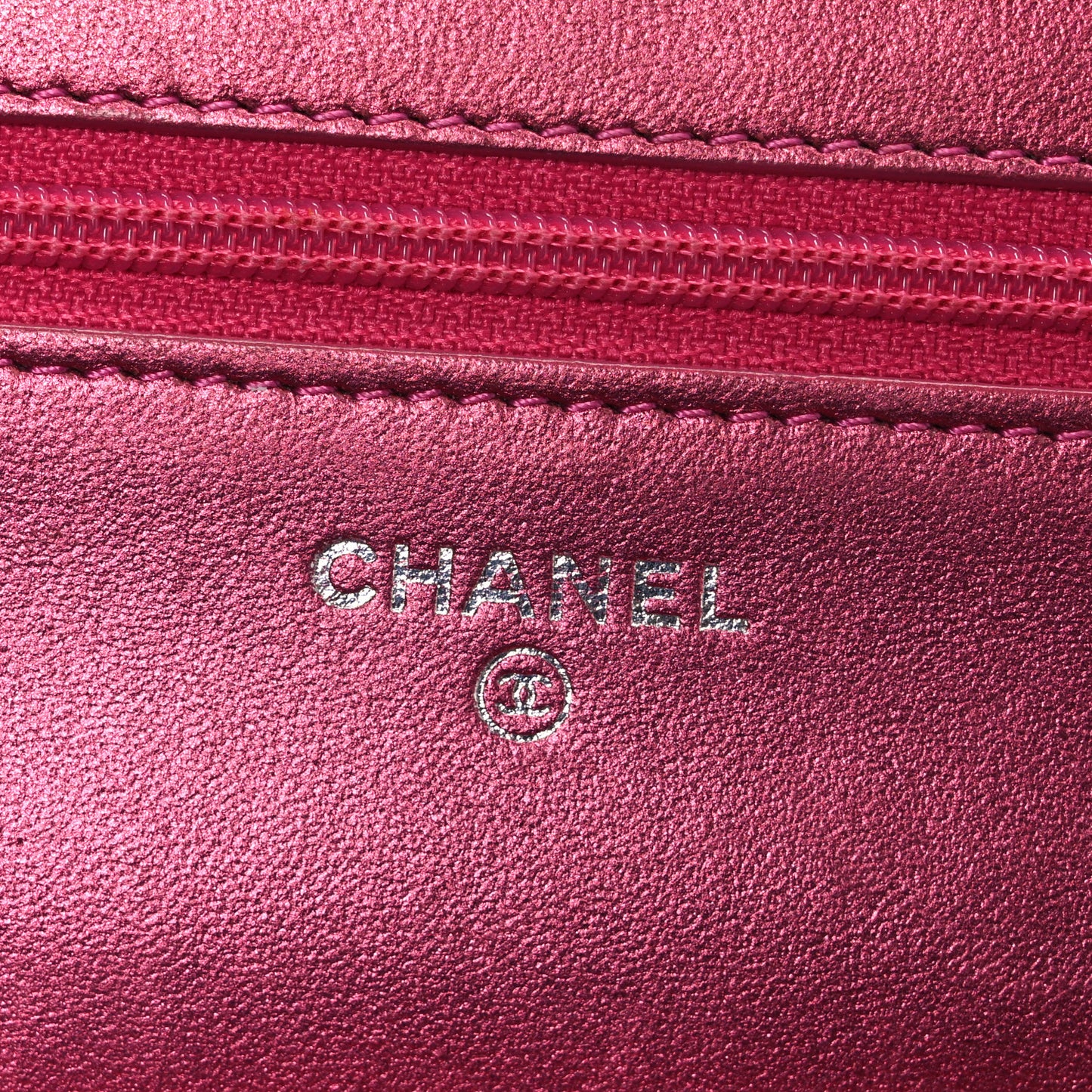 Metallic Patent Calfskin Quilted Boy Wallet On Chain WOC Fuchsia