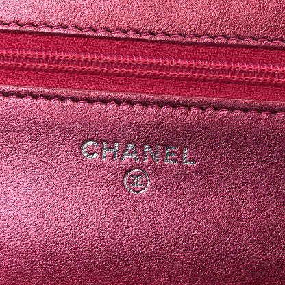 Chanel Metallic Patent Calfskin Quilted Boy Wallet On Chain WOC Fuchsia 6 of 13