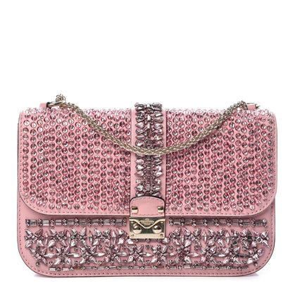 Valentino Garavani Vitello Crystal Embellished Medium Glam Lock Rockstud Flap Pop Gardenia 1 of 10