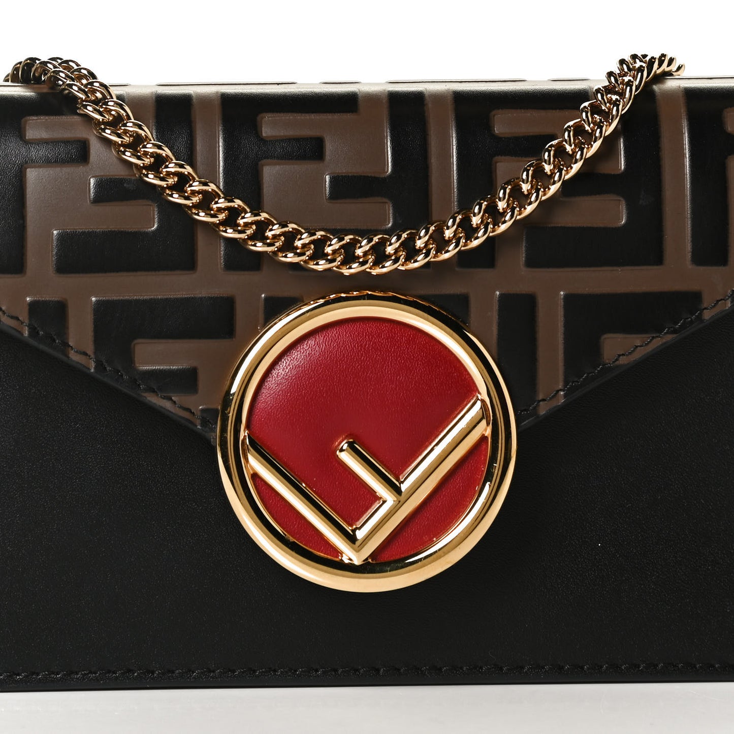 Vitello Liberty F is Fendi Bi-Color FF 1974 Embossed Envelope Belt Bag Maya Black