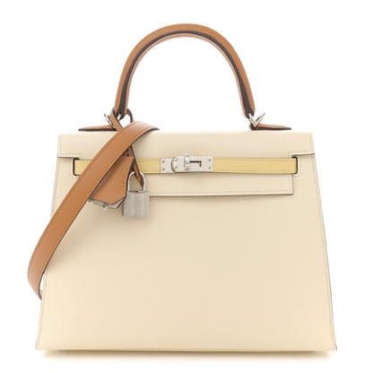 Hermes Epsom Tri-Color Kelly Sellier 25 Nata Jaune Poussin Sesame 1 of 11