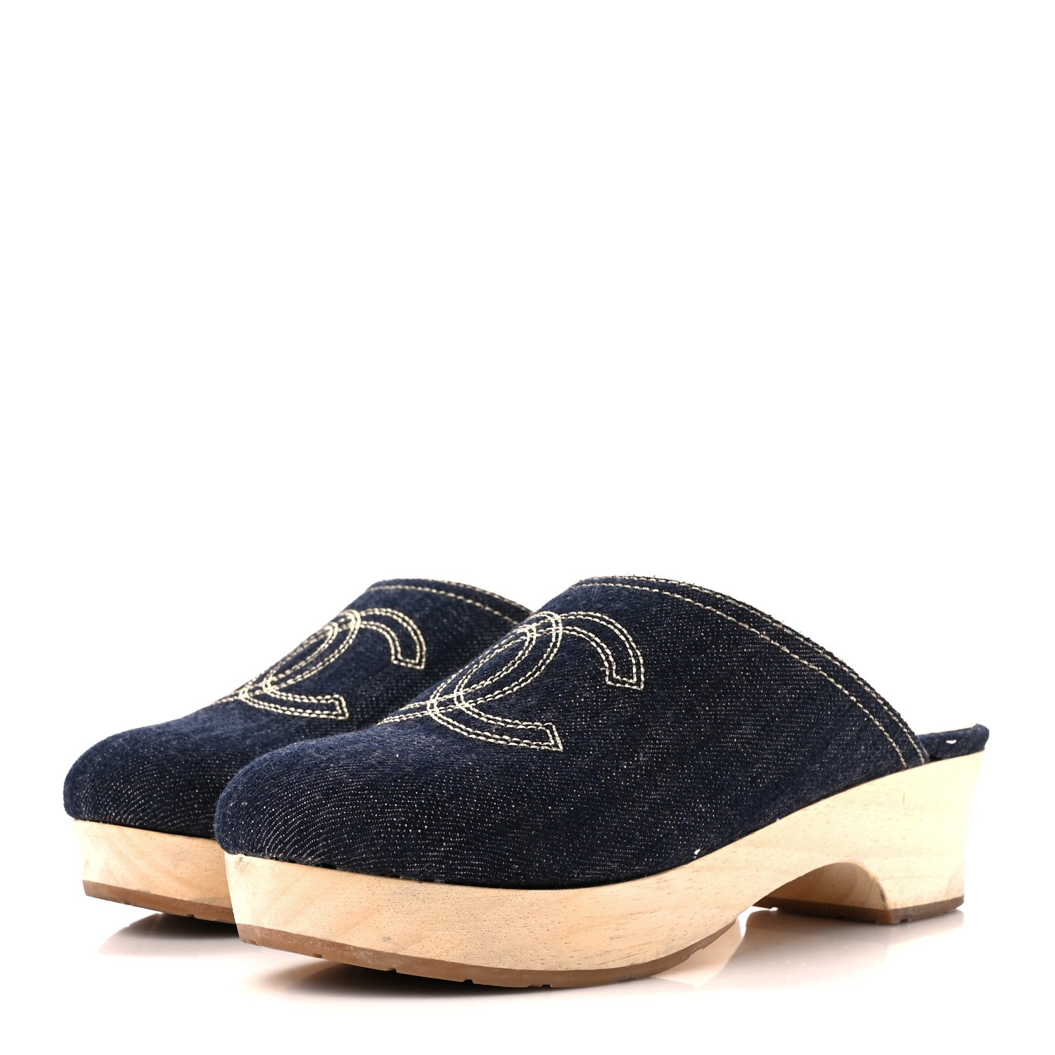 Chanel Denim Wooden CC Clogs 38 Dark Blue 3 of 10