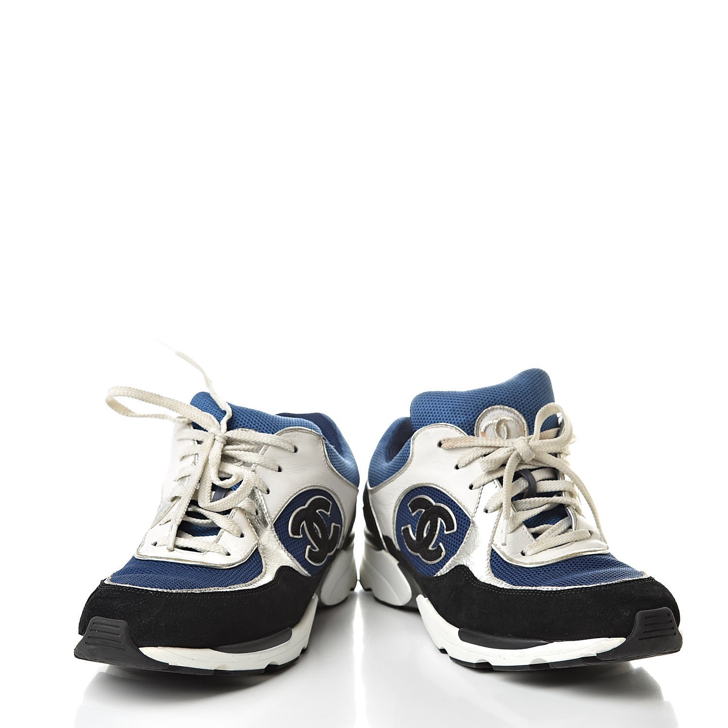 Chanel Suede Calfskin CC Sneakers 40 Blue Black 6 of 14