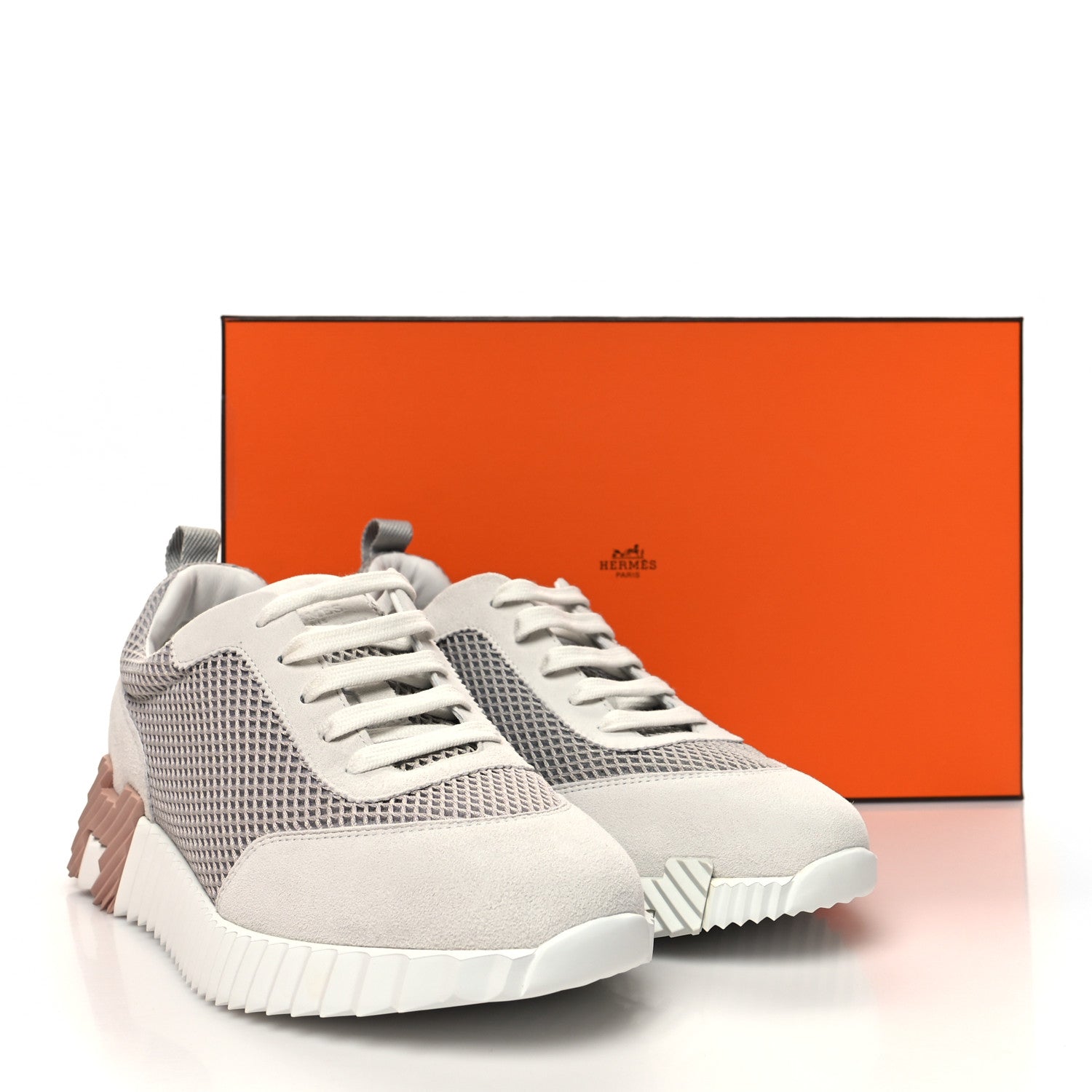 Hermes Air Mesh Suede Goatskin Bouncing Sneakers 39.5 Gris Luela 9 of 9