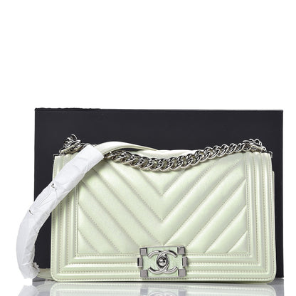 Chanel Metallic Lambskin Chevron Quilted Medium Boy Flap Light Green 11 of 11