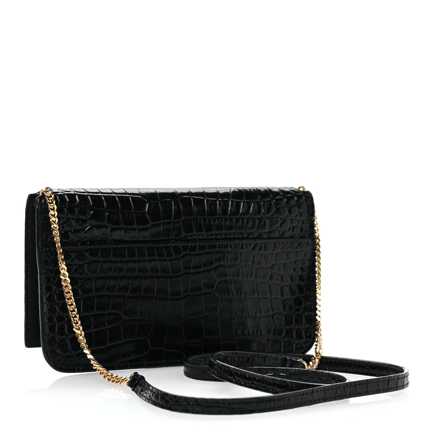 Crocodile Embossed Monogram Phone Holder Crossbody Black