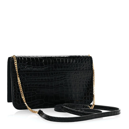 Saint Laurent Crocodile Embossed Monogram Phone Holder Crossbody Black 3 of 9