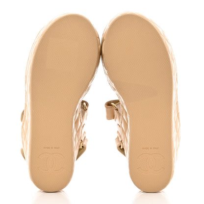 Chanel Shiny Calfskin Logo Platform Sandals 35 Beige 5 of 11