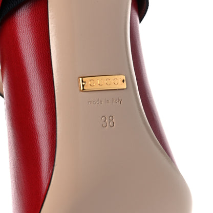 Gucci Malaga Kid Sylvie Web Mid Heel Pumps 38 Hibiscus Red 6 of 13