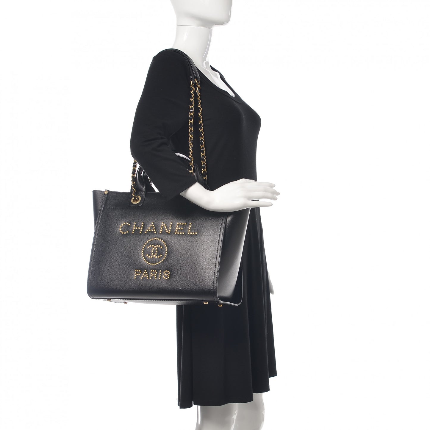 Caviar Small Studded Deauville Tote Black