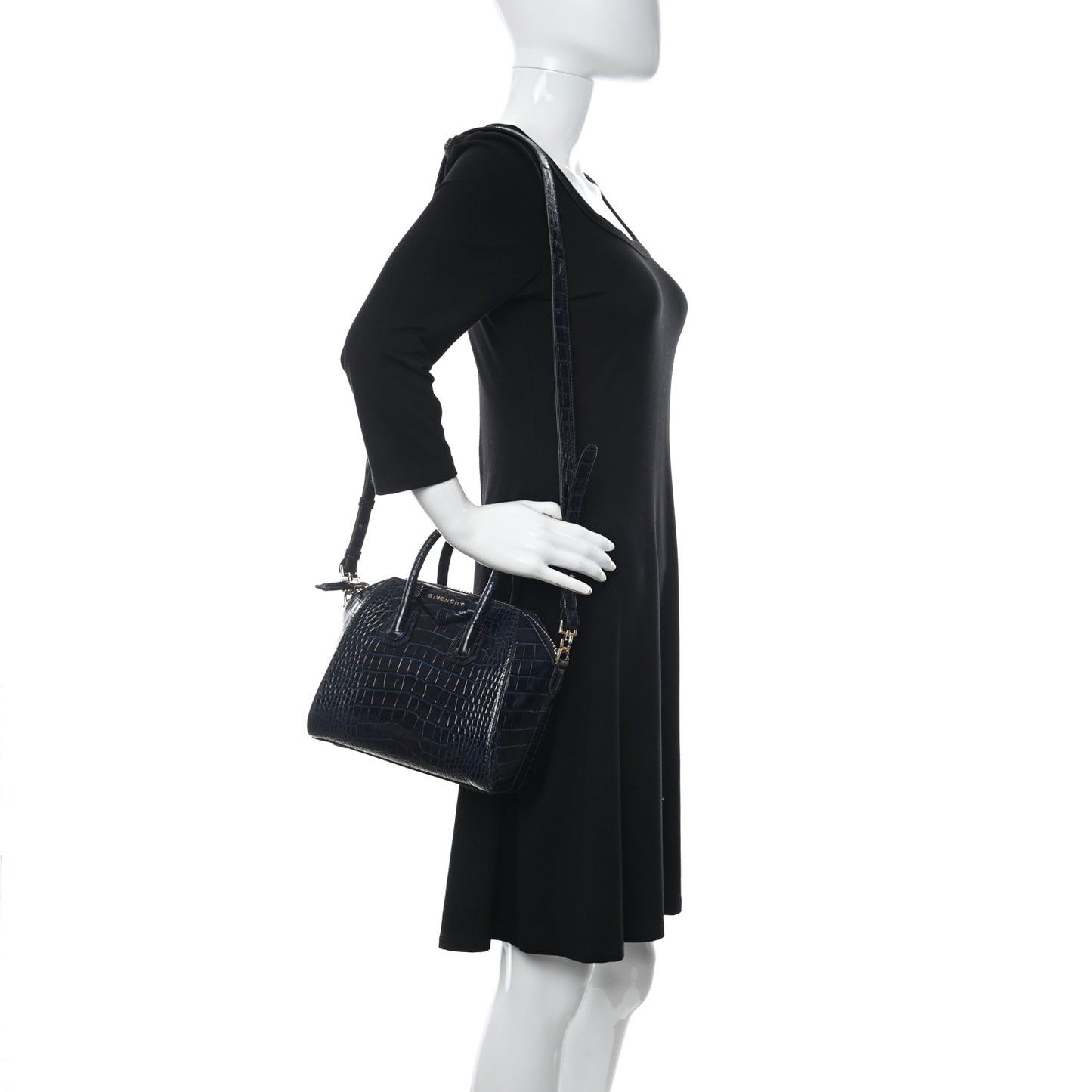 Calfskin Crocodile Embossed Mini Antigona Navy