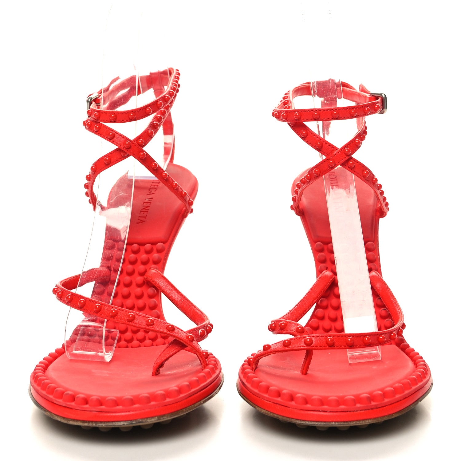 Bottega Veneta Lambskin Studded Multi Strap 90mm Sandals 37 Tomato 4 of 10