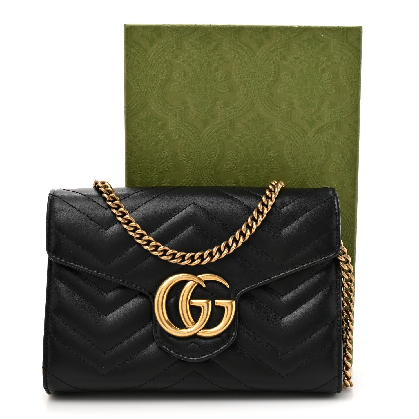 Calfskin Matelasse GG Marmont Chain Wallet Black