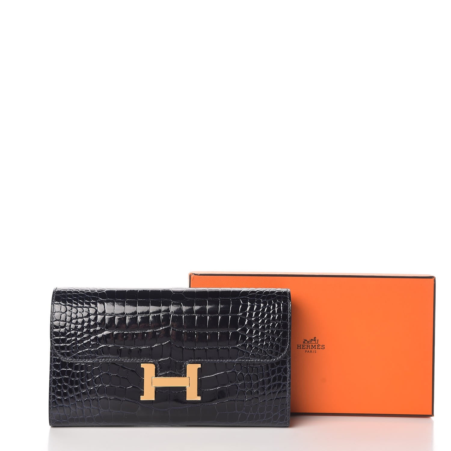Hermes Shiny Alligator Constance Long Wallet Bleu Marine 8 of 8