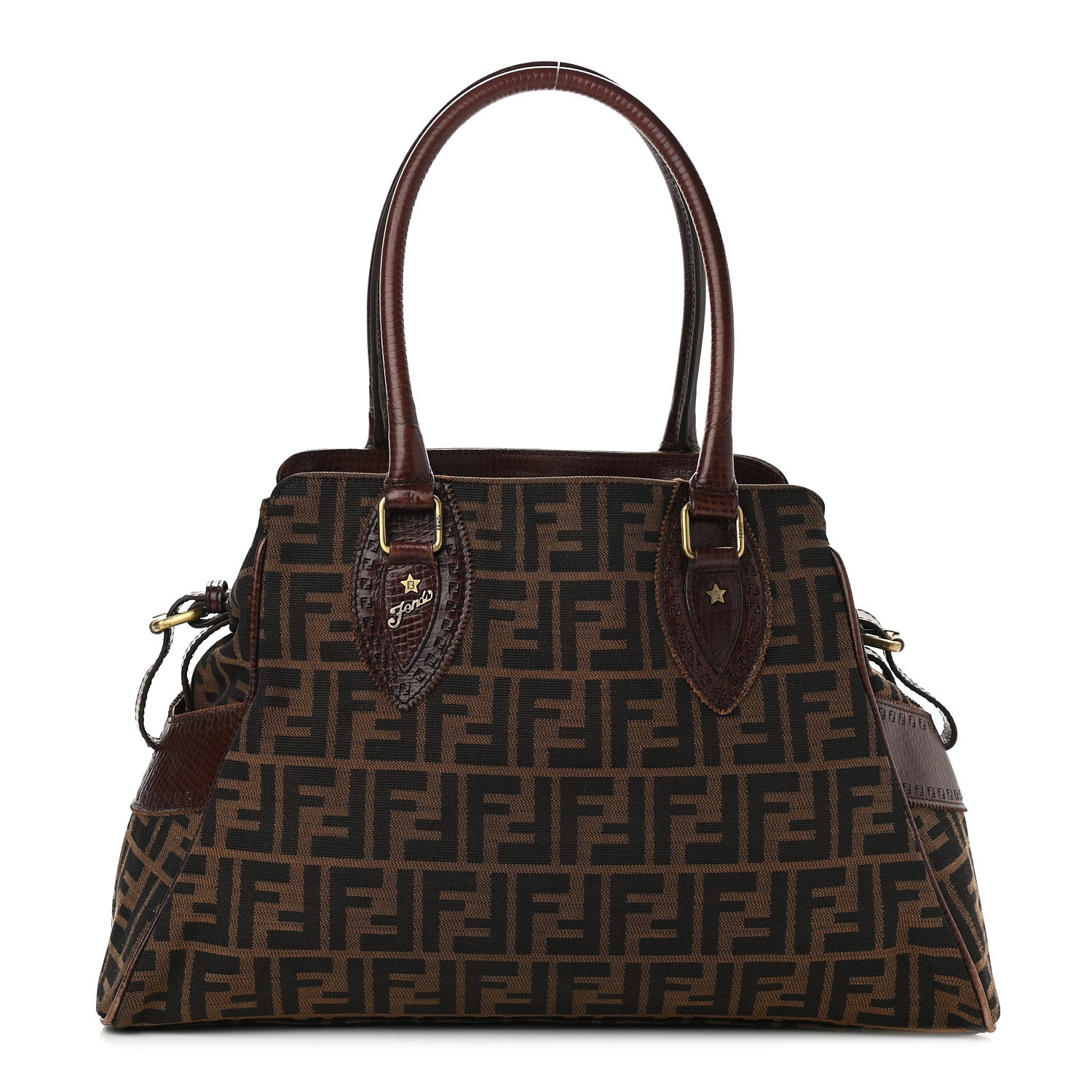Fendi Zucca Calfskin Lizard Shoulder Bag Tobacco 1 of 12