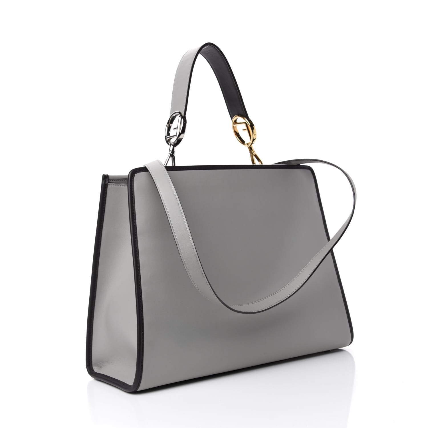 Fendi Vitello Century Opaco F is Fendi Bi-Color Regular Runaway Satchel Ghiaccio Ebano 4 of 11