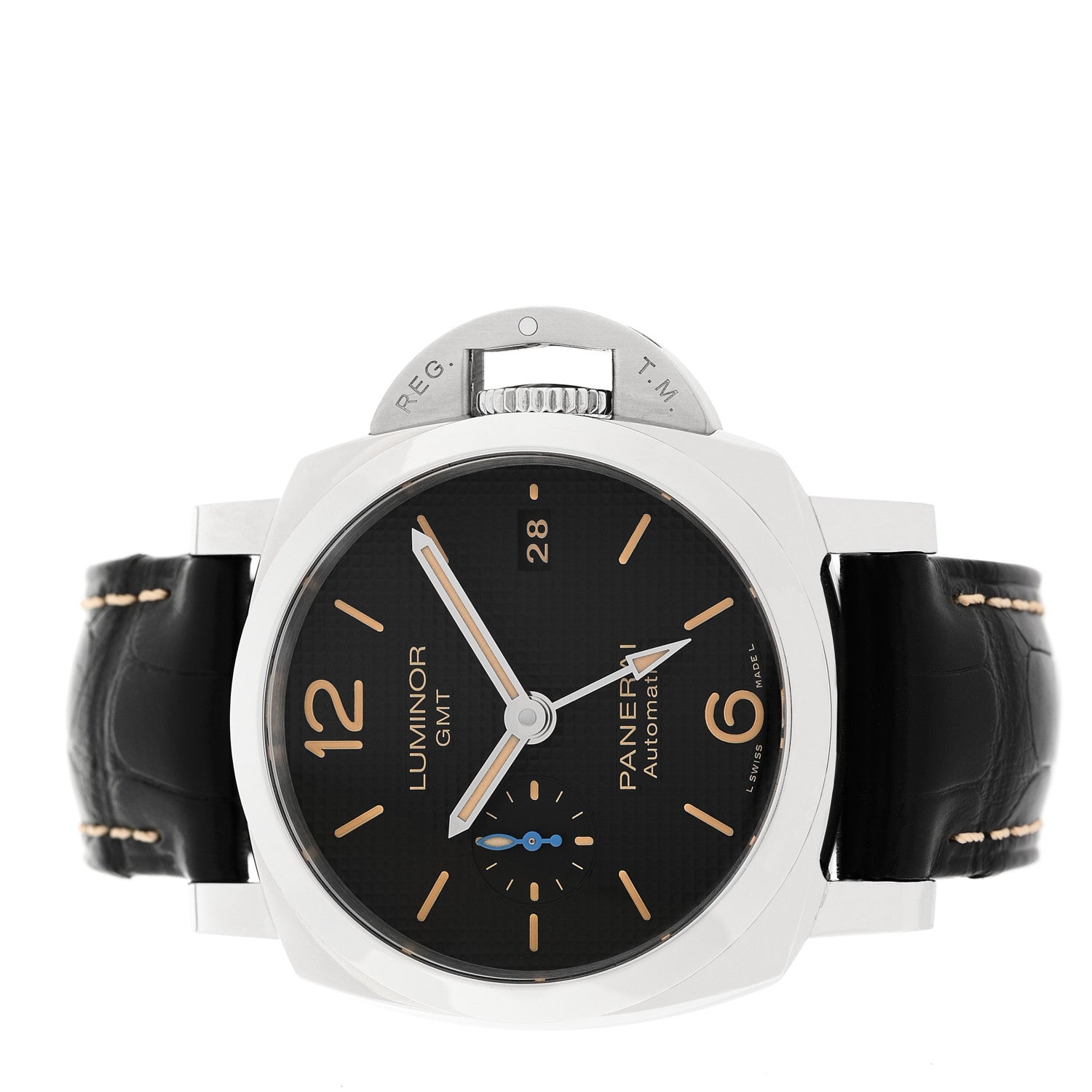 Panerai Stainless Steel Alligator 42mm Luminor 1950 3 Days GMT Automatic Watch Black PAM01535 2 of 5