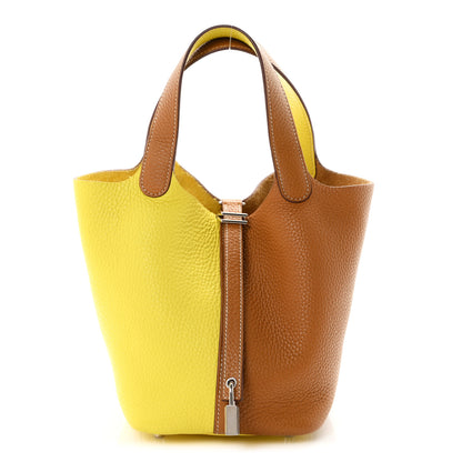Hermes Taurillon Clemence Casaque Picotin Lock 18 PM Lime Sesame 1 of 11