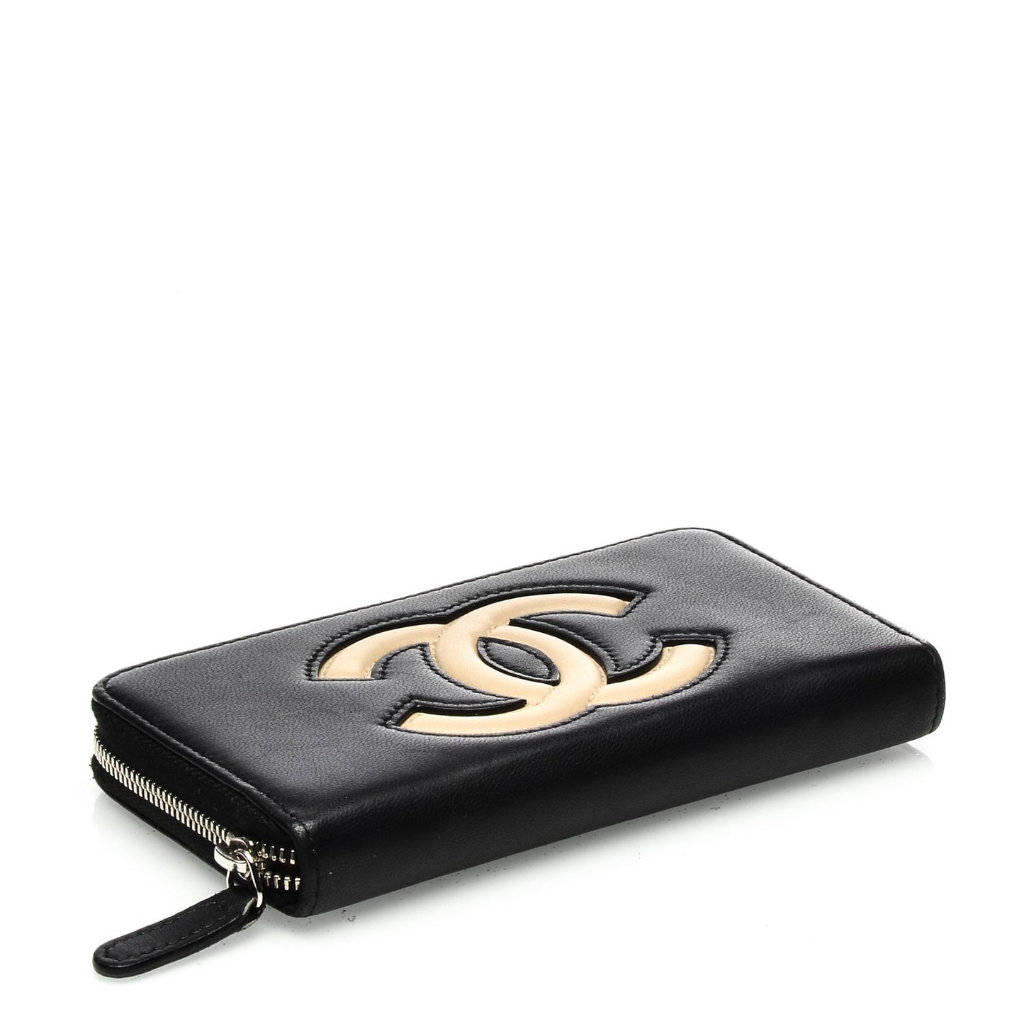 Lambskin Small CC Zip Around Wallet Black Beige