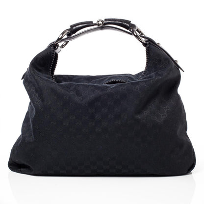 Gucci Monogram Large Horsebit Chain Hobo Black 1 of 9