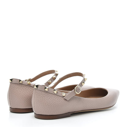 Valentino Garavani Pebbled Calfskin Rockstud Ankle Strap Ballerina Flats 38.5 Poudre 4 of 11